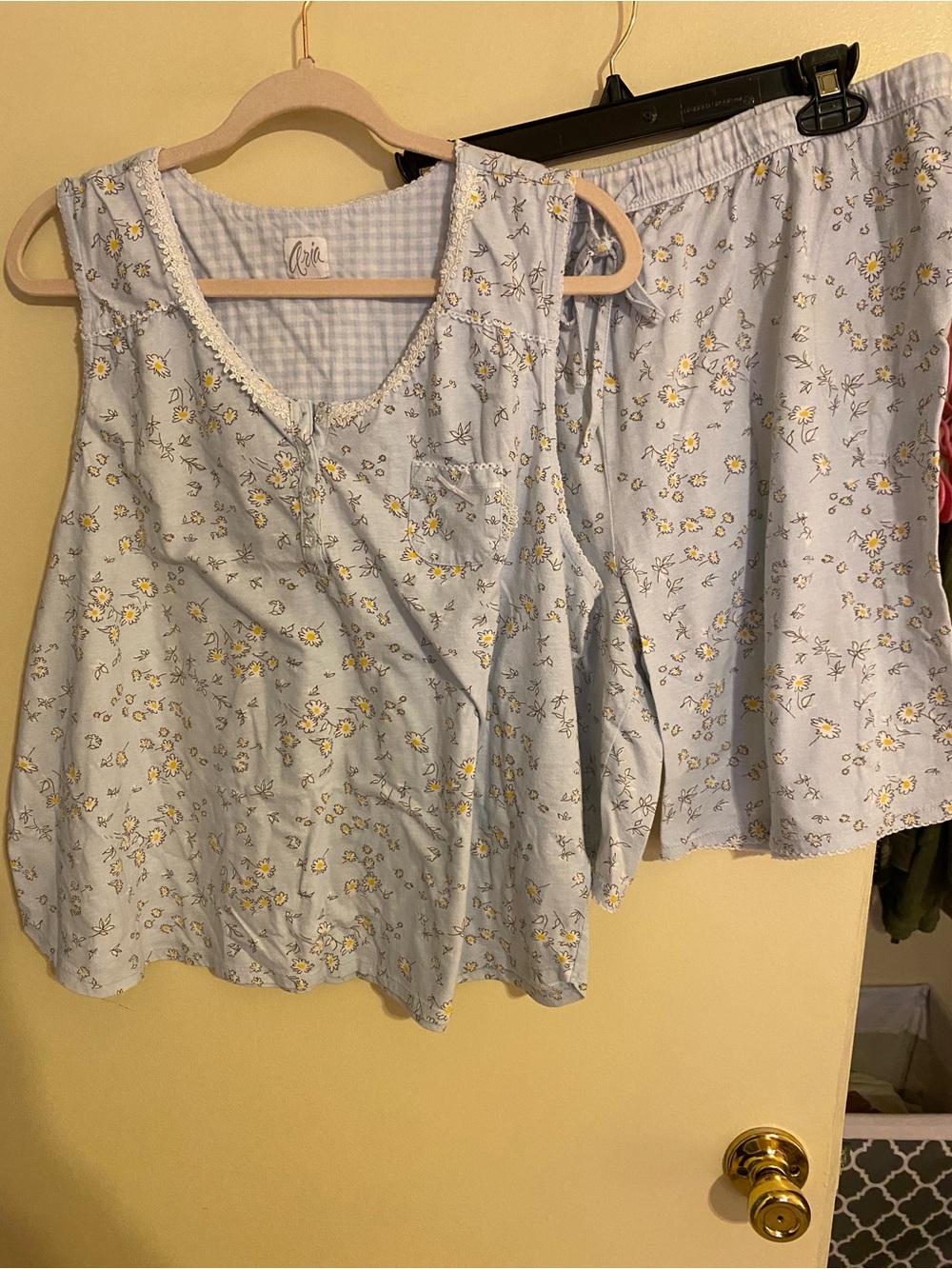 Aria Light Blue Floral Lounge Set with White Lace Trim